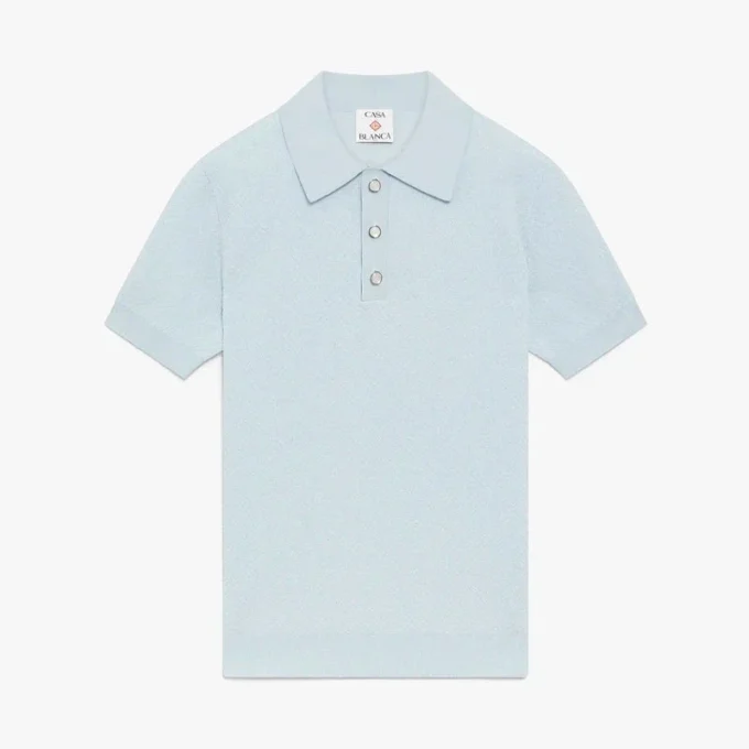 Mavi Pointelle Monogram Kısa Kollu Polo Yaka Tişört Mavi Pointelle Monogram Kısa Kollu Polo Yaka Tişört