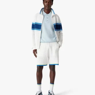 Mavi Pointelle Monogram Kısa Kollu Polo Yaka Tişört