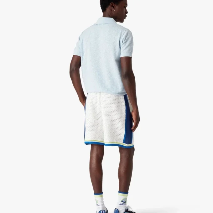 Mavi Pointelle Monogram Kısa Kollu Polo Yaka Tişört Mavi Pointelle Monogram Kısa Kollu Polo Yaka Tişört
