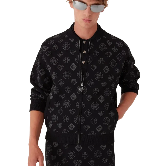 Monogram Jakarlı Bomber Ceket Monogram Jakarlı Bomber Ceket