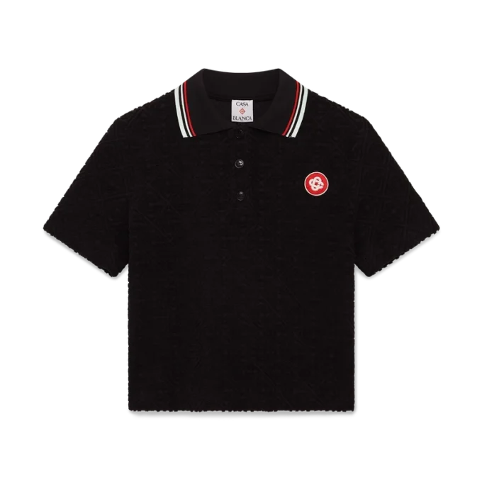 Monogram Jakarlı Havlu Kumaş Polo Gömlek