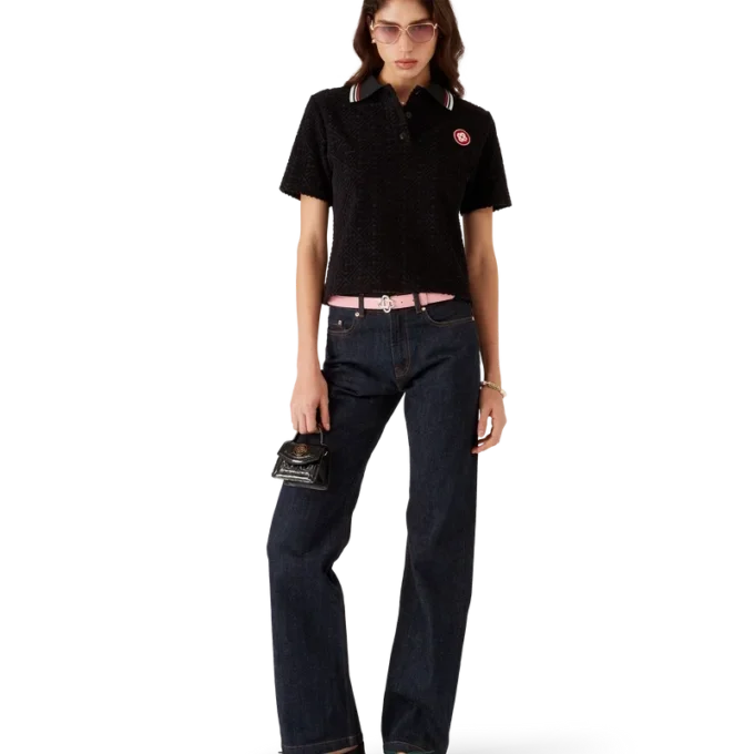 Monogram Jakarlı Havlu Kumaş Polo Gömlek