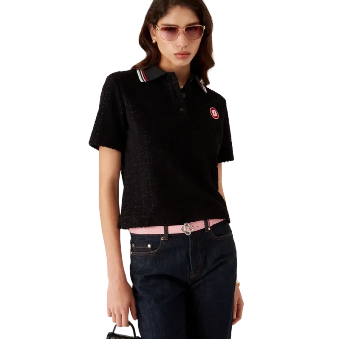 Monogram Jakarlı Havlu Kumaş Polo Gömlek