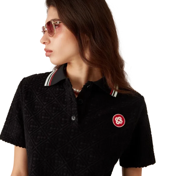 Monogram Jakarlı Havlu Kumaş Polo Gömlek
