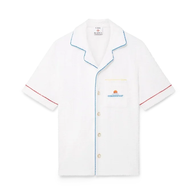 Monogram Jakarlı Kısa Kollu Havlu Kumaş Gömlek Monogram Jakarlı Kısa Kollu Havlu Kumaş Gömlek