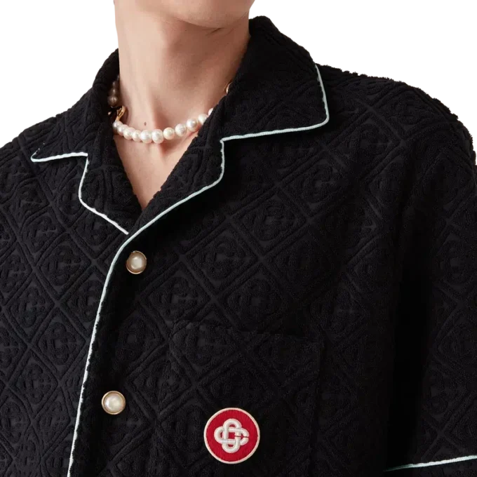 Monogram Jakarlı Kısa Kollu Havlu Kumaş Gömlek Monogram Jakarlı Kısa Kollu Havlu Kumaş Gömlek