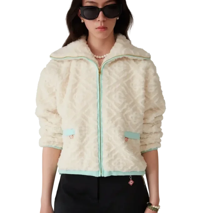Monogram Jakarlı Polar Ceket Monogram Jakarlı Polar Ceket