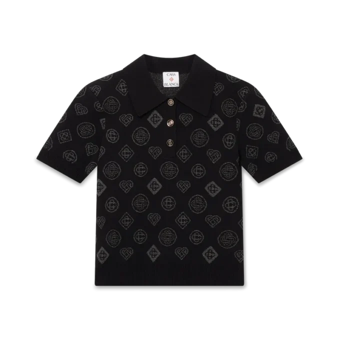 Monogram Jakarlı Polo Yaka Tişört