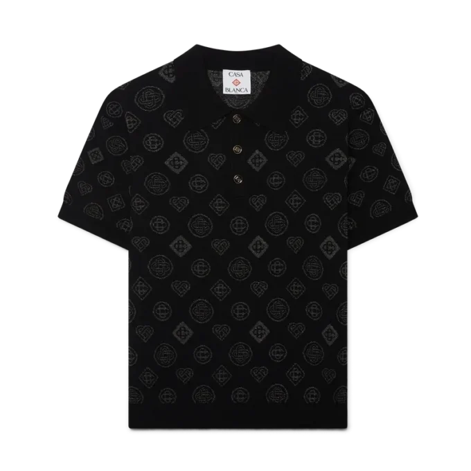 Monogram Jakarlı Polo Yaka Tişört Monogram Jakarlı Polo Yaka Tişört