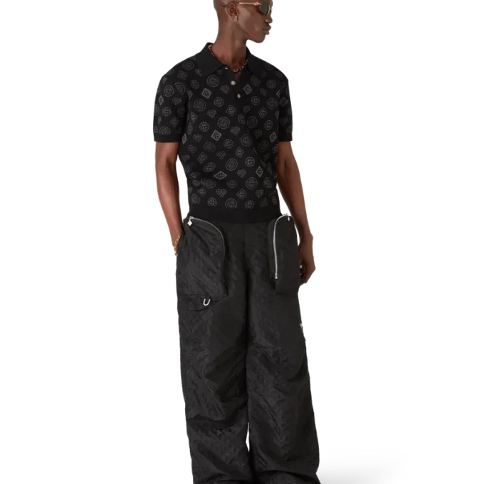 Monogram Jakarlı Polo Yaka Tişört Monogram Jakarlı Polo Yaka Tişört