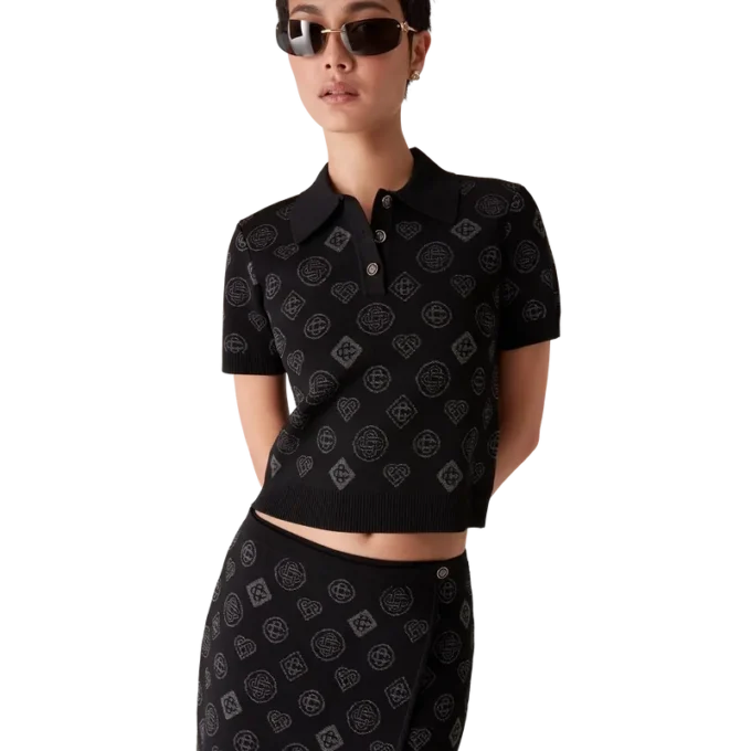 Monogram Jakarlı Polo Yaka Tişört