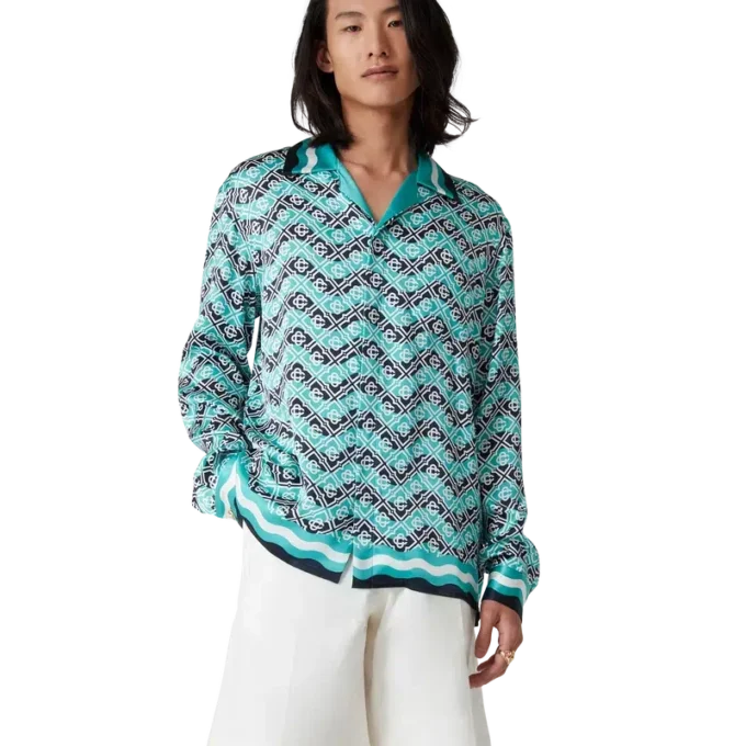 Monogram Wave Uzun Kollu İpek Gömlek Monogram Wave Uzun Kollu İpek Gömlek