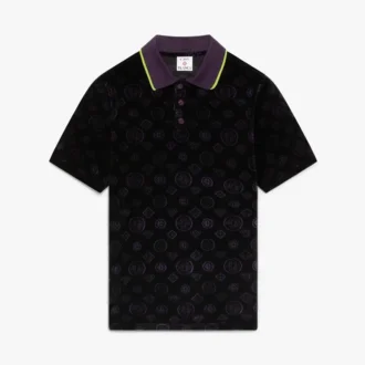 Mor Monogram Kadife Polo Yaka Tişört