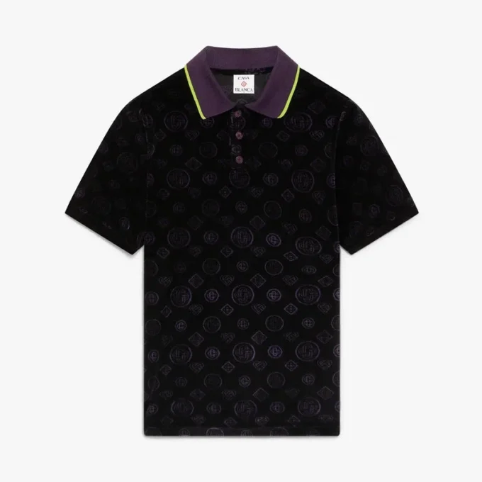 Mor Monogram Kadife Polo Yaka Tişört Mor Monogram Kadife Polo Yaka Tişört