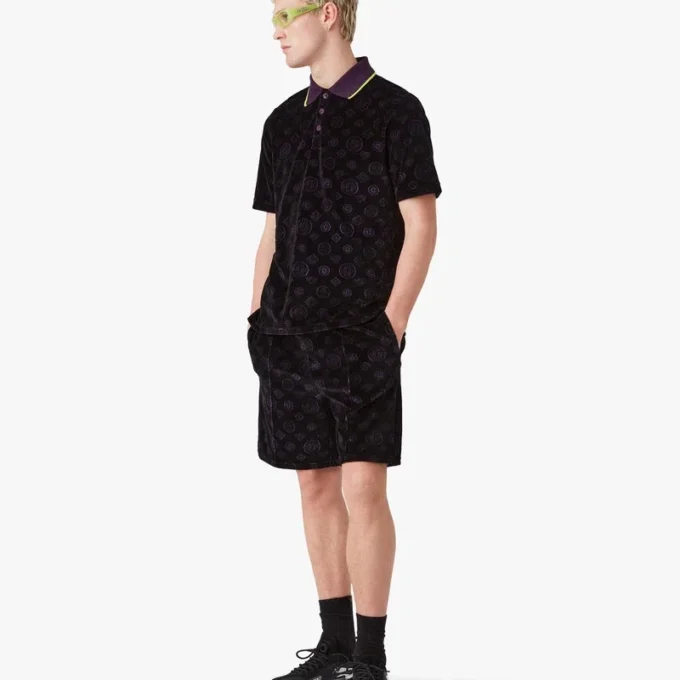 Mor Monogram Kadife Polo Yaka Tişört Mor Monogram Kadife Polo Yaka Tişört