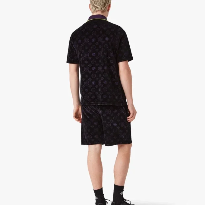 Mor Monogram Kadife Polo Yaka Tişört Mor Monogram Kadife Polo Yaka Tişört
