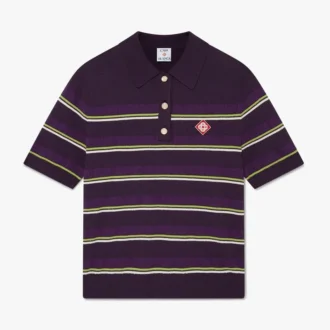 Mor ve Yeşil Çizgili Dar Kesim Polo Yaka Gömlek