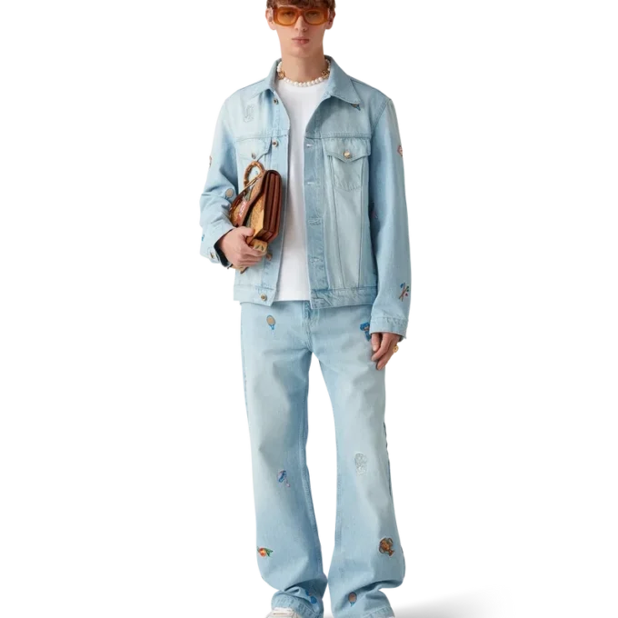 Nakışlı Motifli Denim Ceket Nakışlı Motifli Denim Ceket