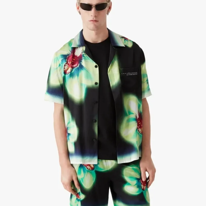 Orchid Glitch Kısa Kollu İpek Gömlek Orchid Glitch Kısa Kollu İpek Gömlek
