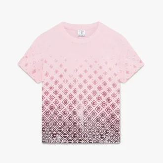 Patlıcan Rengi Gradyan Monogram Kısa Kollu Tişört