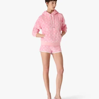 Pembe Kadife Monogram Kapüşonlu Sweatshirt