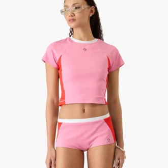 Pembe Monogram Kısa Kollu Rash Şortu