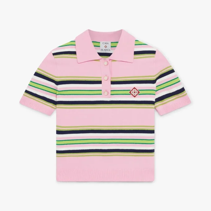 Pembe ve Yeşil Çizgili Dar Kesim Polo Yaka Tişört Pembe ve Yeşil Çizgili Dar Kesim Polo Yaka Tişört