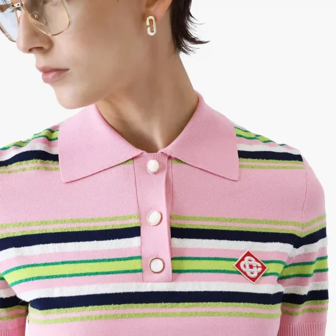 Pembe ve Yeşil Çizgili Dar Kesim Polo Yaka Tişört Pembe ve Yeşil Çizgili Dar Kesim Polo Yaka Tişört