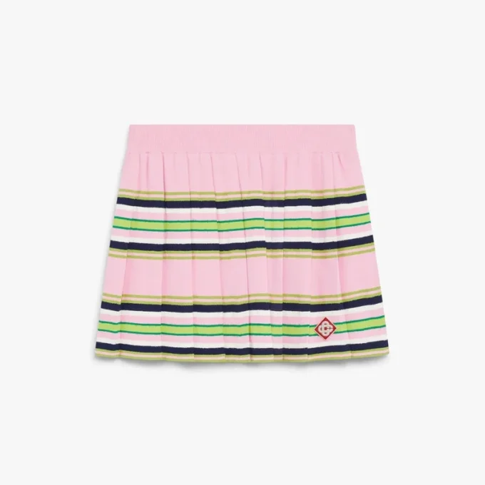 Pembe ve Yeşil Çizgili Pileli Mini Etek Pembe ve Yeşil Çizgili Pileli Mini Etek