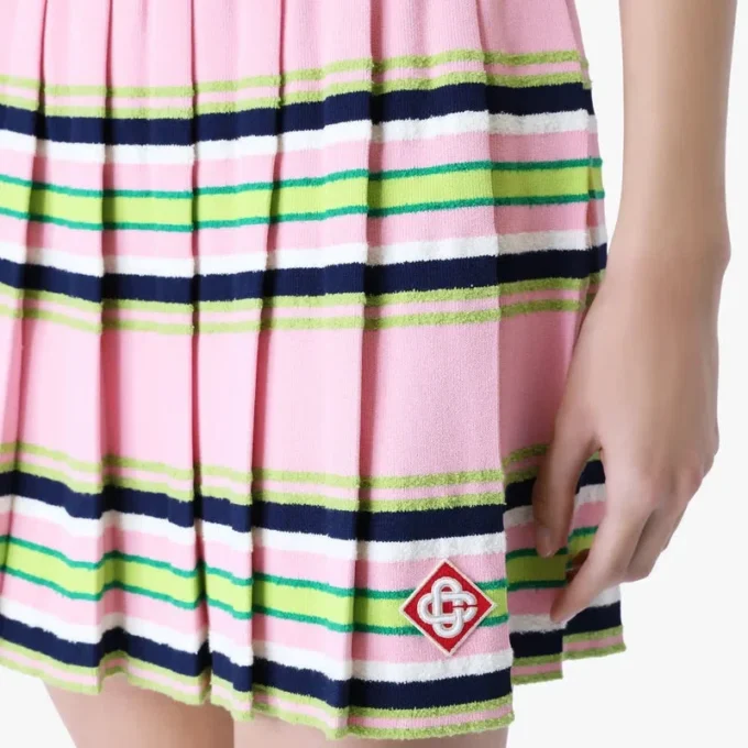 Pembe ve Yeşil Çizgili Pileli Mini Etek Pembe ve Yeşil Çizgili Pileli Mini Etek
