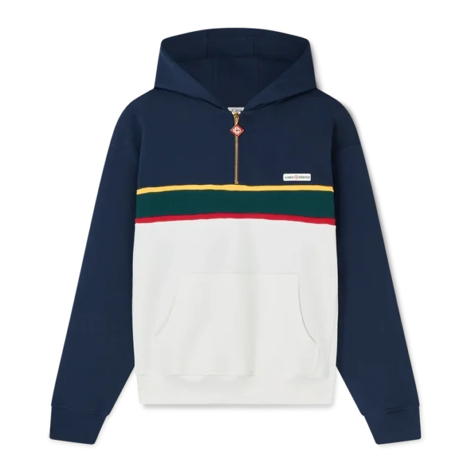 Renk Bloklu Çeyrek Fermuarlı Kapüşonlu Sweatshirt