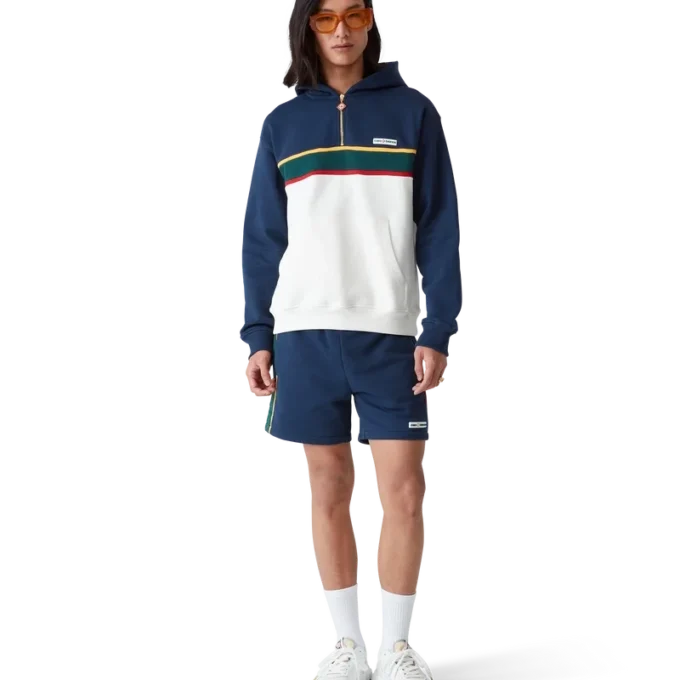Renk Bloklu Çeyrek Fermuarlı Kapüşonlu Sweatshirt