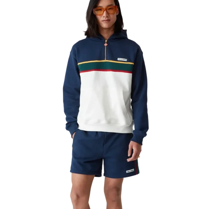 Renk Bloklu Çeyrek Fermuarlı Kapüşonlu Sweatshirt