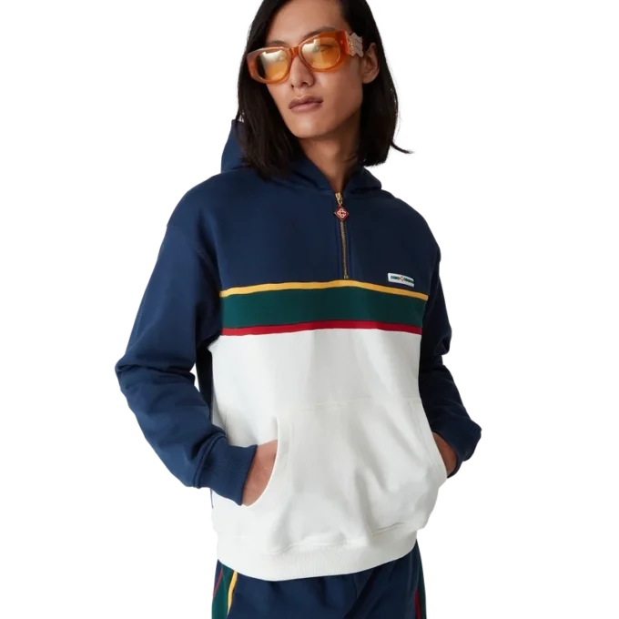 Renk Bloklu Çeyrek Fermuarlı Kapüşonlu Sweatshirt