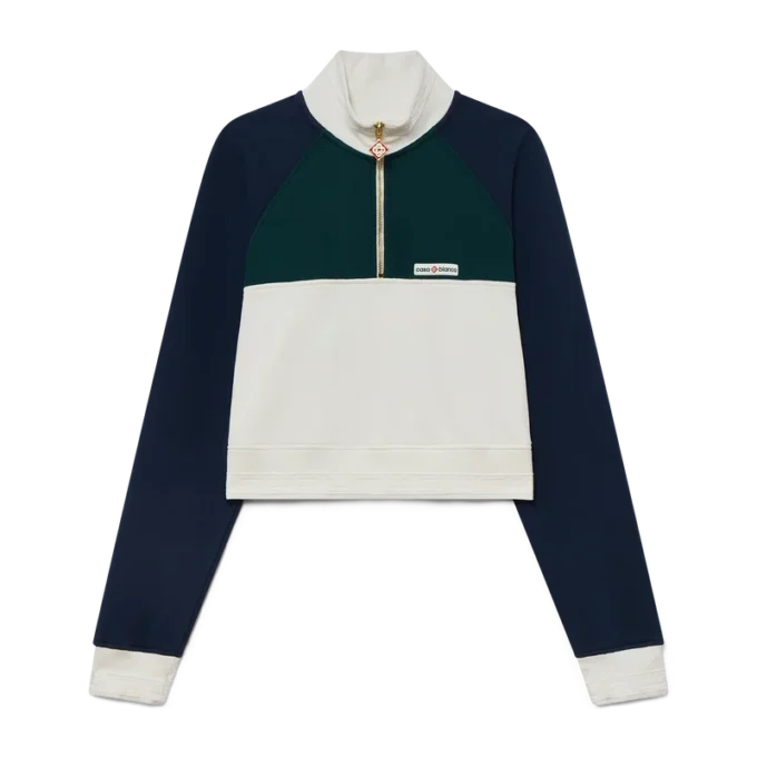 Renk Bloklu Çeyrek Fermuarlı Kısa Sweatshirt