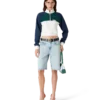 Renk Bloklu Çeyrek Fermuarlı Kısa Sweatshirt