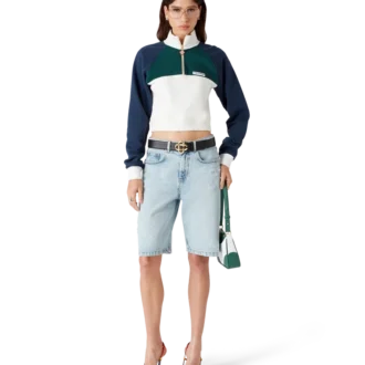 Renk Bloklu Çeyrek Fermuarlı Kısa Sweatshirt