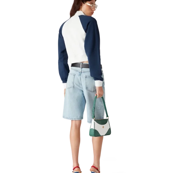 Renk Bloklu Çeyrek Fermuarlı Kısa Sweatshirt