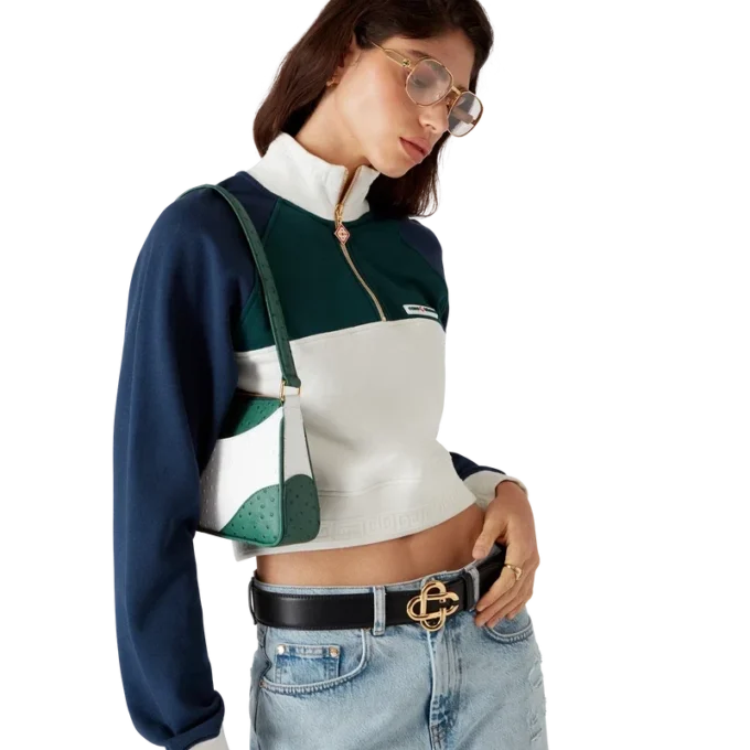 Renk Bloklu Çeyrek Fermuarlı Kısa Sweatshirt