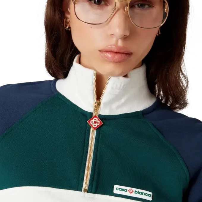 Renk Bloklu Çeyrek Fermuarlı Kısa Sweatshirt