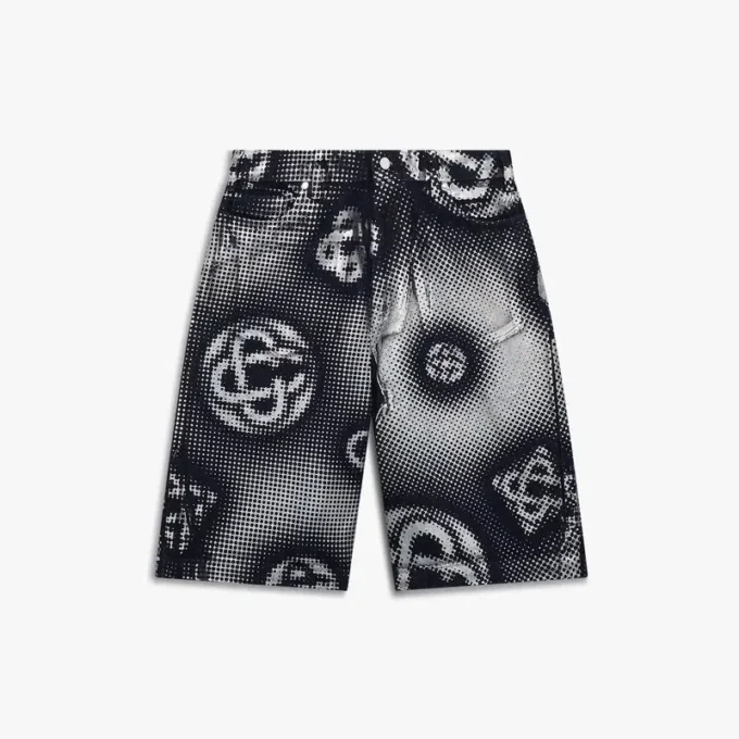 Sedefli Monogram Denim Şortlar Sedefli Monogram Denim Şortlar
