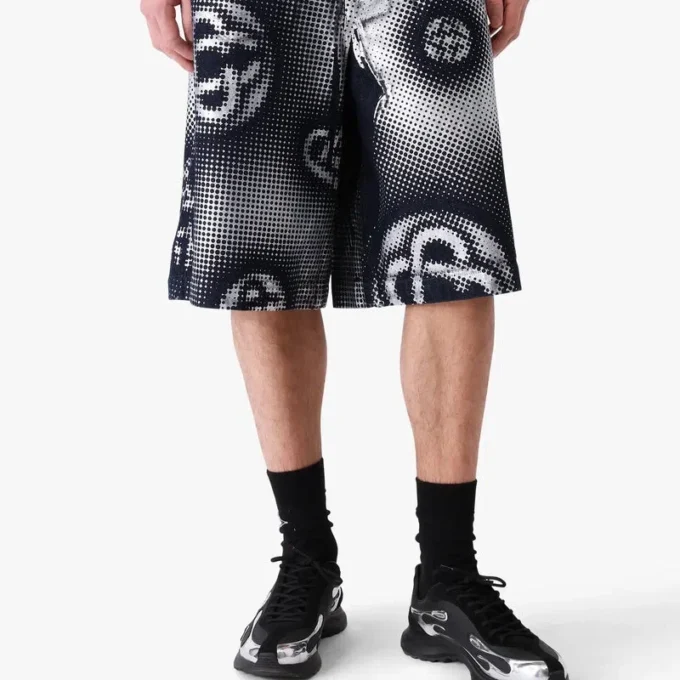 Sedefli Monogram Denim Şortlar Sedefli Monogram Denim Şortlar