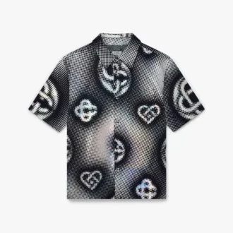 Sedefli Monogram Kısa Kollu Denim Gömlek