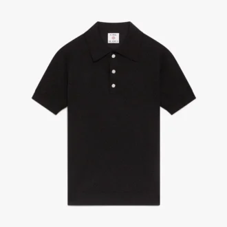 Siyah Pointelle Monogram Kısa Kollu Polo Şort Gömleği