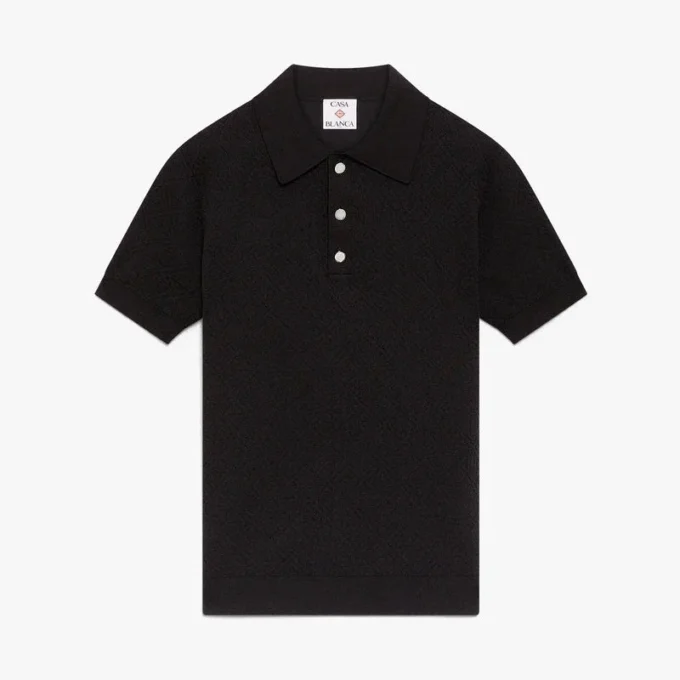 Siyah Pointelle Monogram Kısa Kollu Polo Şort Gömleği Siyah Pointelle Monogram Kısa Kollu Polo Şort Gömleği