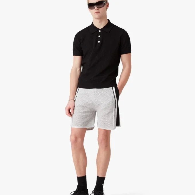 Siyah Pointelle Monogram Kısa Kollu Polo Şort Gömleği Siyah Pointelle Monogram Kısa Kollu Polo Şort Gömleği