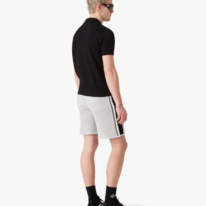 Siyah Pointelle Monogram Kısa Kollu Polo Şort Gömleği Siyah Pointelle Monogram Kısa Kollu Polo Şort Gömleği