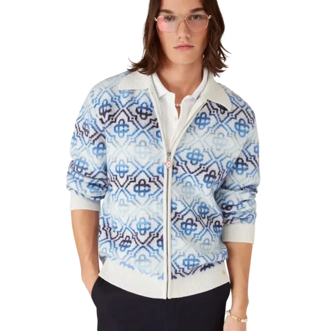 Space Dye Monogram Uzun Kollu Merinos Hırka