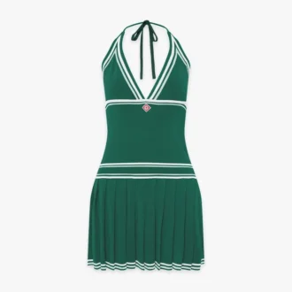 Yeşil Pileli Halter Mini Elbise