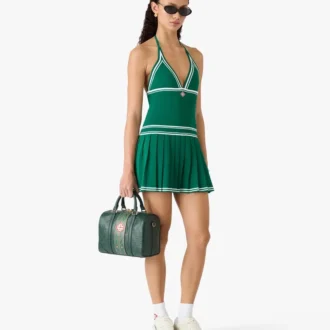 Yeşil Pileli Halter Mini Elbise